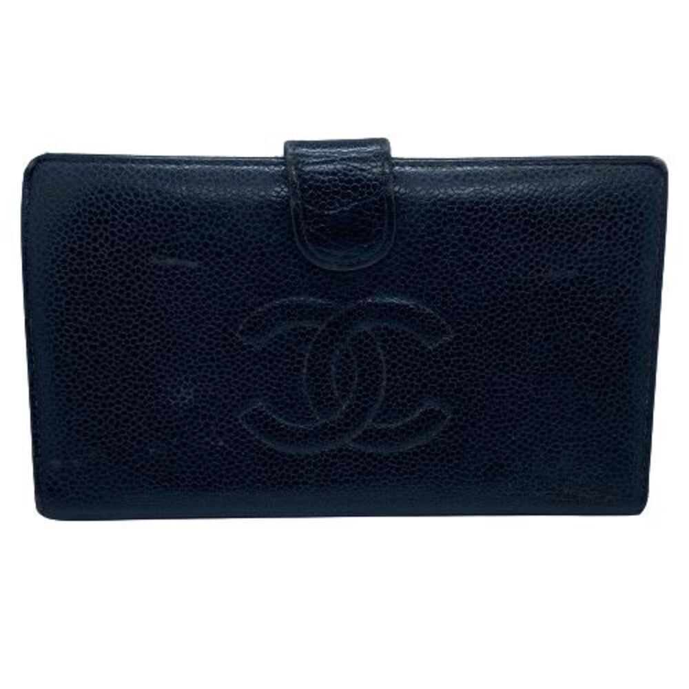 Authentic Vintage Chanel Black Caviar Leather Long Designer Wallet